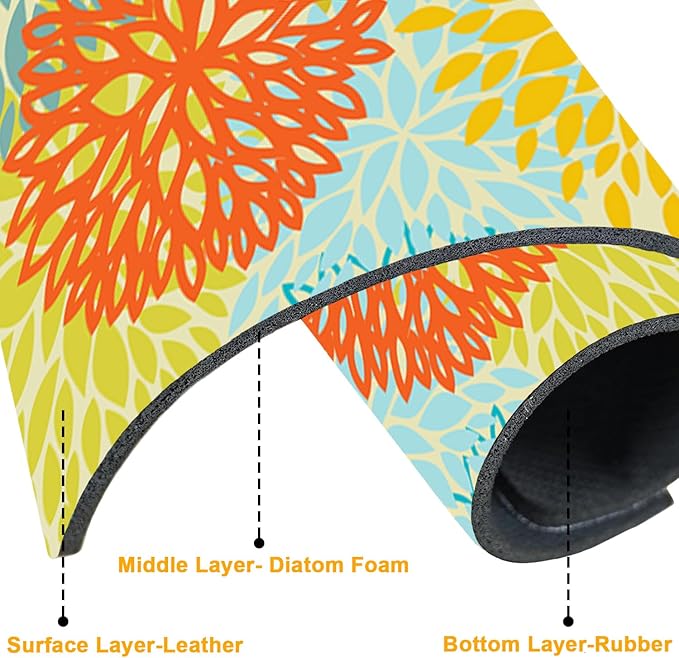 2 Pack Abstract Flowers Sink Splash Guard Faucet Mat Vintage Floral Super Absorbent Fast Drying Mat Sink Gadgets-Splash Guard Behind Faucet Drip Catcher for Kitchen Bathroom, 23.5"x5.5"