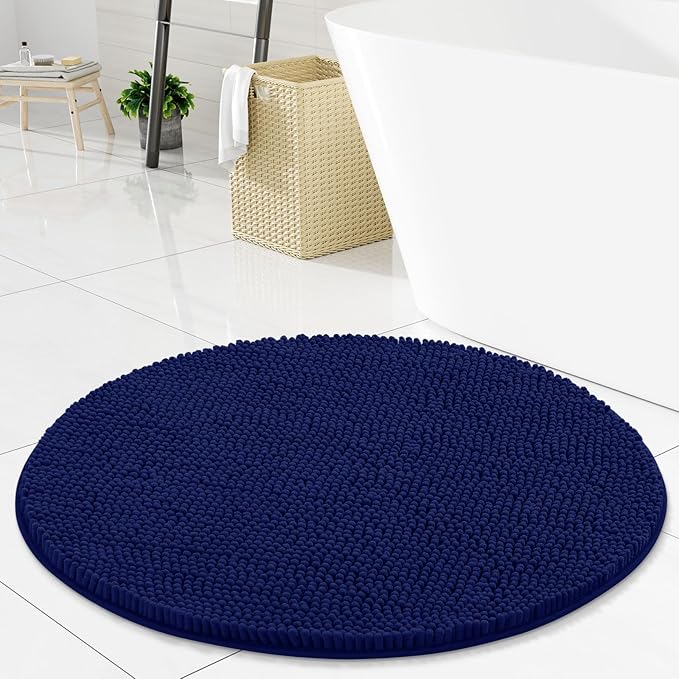 Arotive Bathroom Rugs Round 30x30, Extra Soft Absorbent Shaggy Chenille Bath Rugs, Machine Washable Rubber Backing Non-Slip Bath Mats for Bathroom Floor Tub and Shower, Home Decor Accessories, Navy