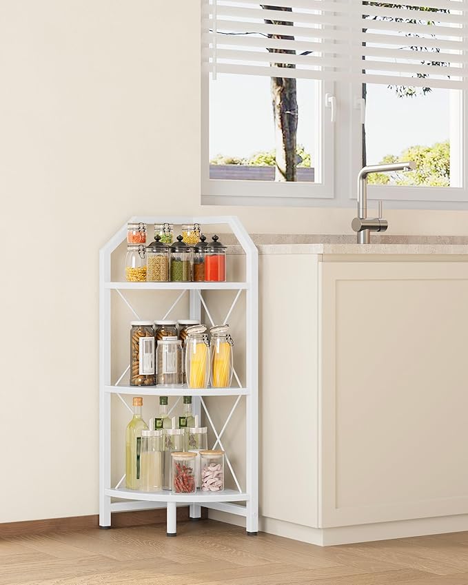 3-Tier Corner Shelf, Industrial Corner Bookshelf, 35.4" Storage Stand, Plant Stand Display Shelf, Bookcase for Bedroom, Living Room, Home Office, White TCJ03WB