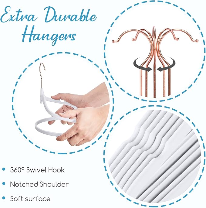 HOUSE DAY White Velvet Hangers 60 Pack, Non Slip Flocked Felt Hangers, Sturdy Velvet Clothes Hanger, Cute Heart Heavy Duty Coat Hanger, Ultra Slim for Closet Space Saving