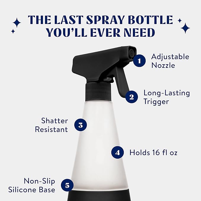 Cleancult Glass Spray Bottles (16oz, 2 Pack) - Refillable All Purpose Cleaning Spray Bottle - BPA-Free Plastic Nozzle & Non Slip Silicone Sleeve - Shatter Resistant, Dishwasher Safe - Matte Black
