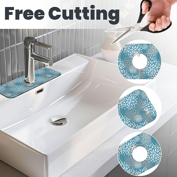 Dahlia Floral Flower Colorful Abstract Kitchen Sink Splash Guard Faucet Mat Super Absorbent Fast Drying Mat Sink Gadgets-Fast Drying Pad Sink Mat For Kitchen Bathroom (15" X 5.5" )