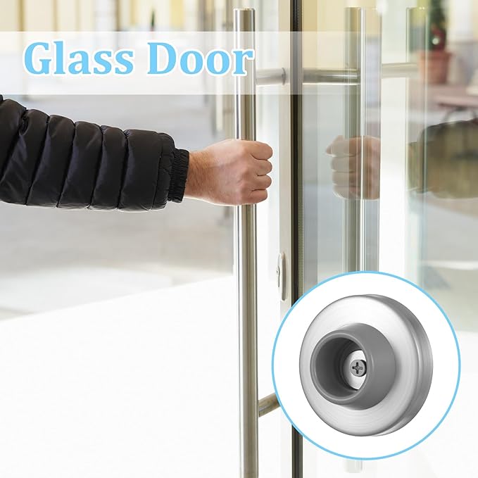 Concave Wall-Mount Door Stopper Wall Door Stops Bumper Stainless Steel Door-Knob Wall Protector Round Rubber Handle Stoppers with Rubber Prevent Door-Handle Damage Shield Walls(Grey, 8 Pieces)