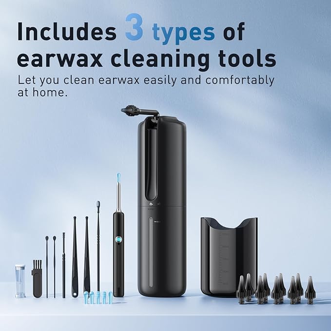 Lebbtl Ear Wax Removal - Electric Ear Irrigation Flushing System, Ear Cleaner with Camera, 1080P Otoscope, Ear Cleaning Tool with 7 Pcs Ear Set, Safe and Effective Earwax Removal Kit
