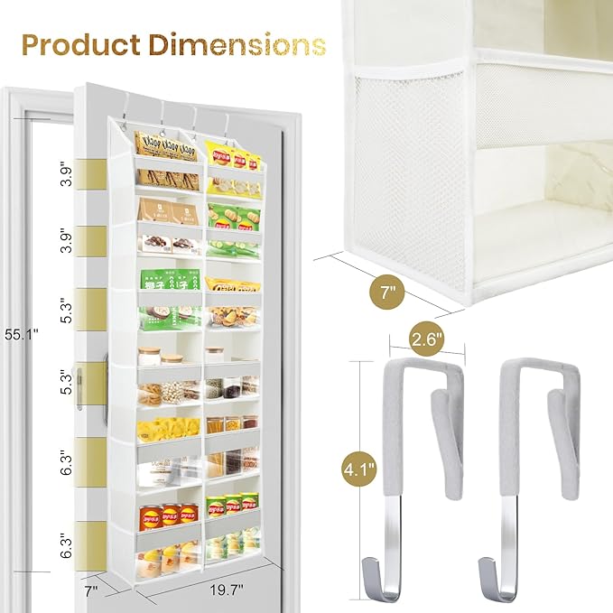 HOMELUX THEORY UPGRADED 6 Tiers Over The Door Organizer Hanging - 100D EXTRA THICK & 50lbs HUGE CAPACITY, 12 Side Mesh Pockets Over The Door Shoe Organizer, Hanging Closet Organizer (Transparent, XL)