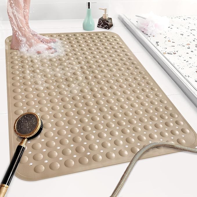 Mofonky Shower Mat Non Slip: 35.4 x 23.6 Inch Extra Large TPE Shower Mats for Inside Shower - Anti Slip Shower Stall Matt with Drain Hole and Suction Cups for Elderly