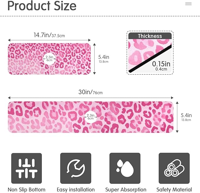 Kitchen Sink Splash Guard 2 PCS 14.7 Inch Sink Faucet Mat Splash Guard for Bathroom Countertop Water Absorbent Foldable Cuttable Soft Washable Gradient Pink Leopard Print