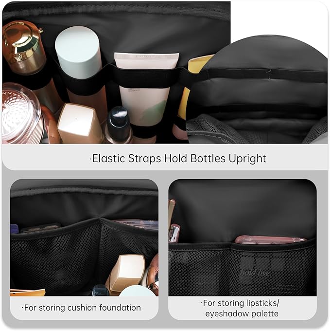 SUNRISING Travel Toiletry Bag, Lightweight Large Wide-open Travel Bag for Women, Puffy Cosmetic Makeup Bag Organizer with Handle for Accessories Essentials Toiletries - Black