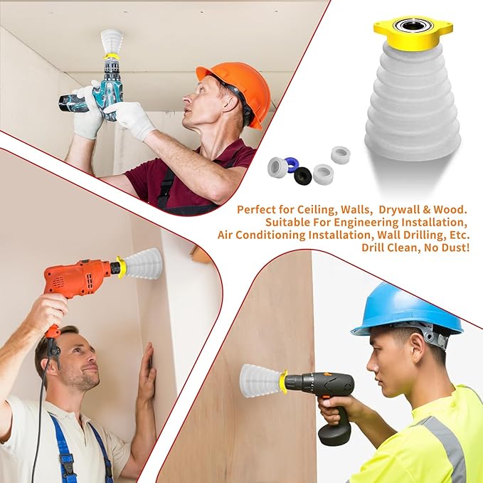 Drill Dust Cover Collector Retractable Silicone Drill Dust Bowl for Ceiling Drywall Overhead Drilling Dust Catcher Bowl Recessed light Installation Universal Fit for Hammer Drills and Impact Drills