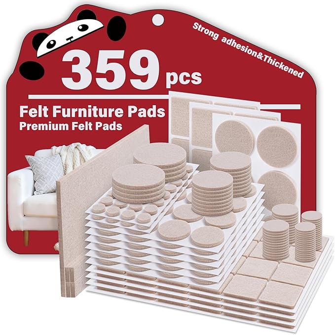 Felt Furniture Pads 359 PCS,Felt Pads for Hardwood Floors, Chair Floor Protectors，Cabinet Door Bumpers，Suitable for Round and Square Chair Legs, Reduce Noise and Protect The Floor (Beige)
