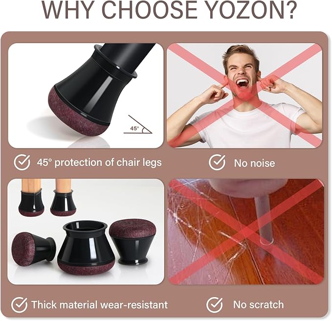 YOZON Small Chair Leg Floor Protectors for Hardwood Floors 32 Pack Felt Furniture Pads Silicone Caps Anti-Scratch Reduce Noise Black Round Small Fit 1/2" to 3/4" (14-19mm)