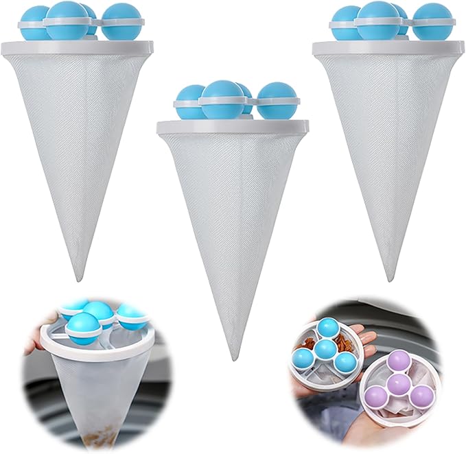 Laundry Hair Catcher, 2025 New Floating Hair Filtering Mesh Removal Pet Hair Remover for Laundry Reusable Washer Hair Catcher Hair Filter Bag Lint Catcher for Washing Machine (Blue, 3pcs)