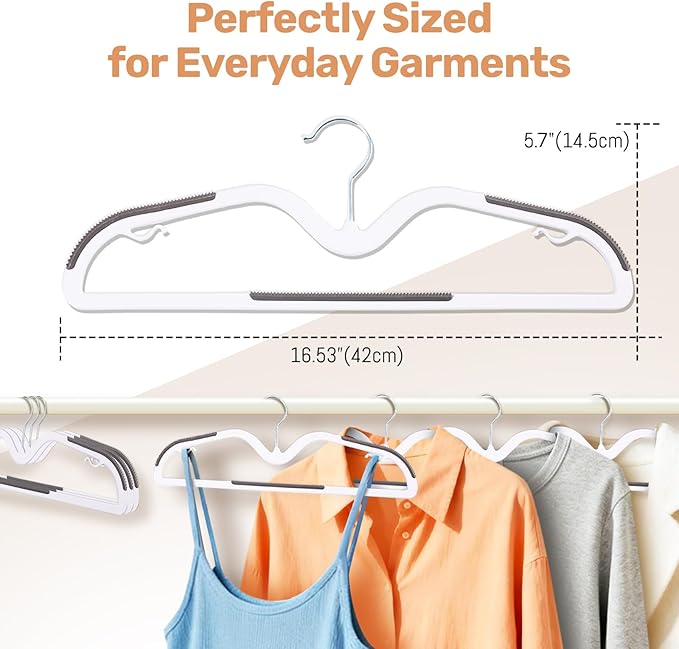 Sishynio 20 Pack Short Neck Plastic Hangers, Heavy Duty Clothes Hangers with Non-Slip Pads,Space Saving Closet Organizer for Shirts, Coats, Pants (Grey)