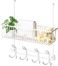 Kaiferty Over The Door Hooks Organizer,Door Hanger Door Storage with Basket,Over The Door Towel Rack Coat Hooks with 12 Hooks,for Bathroom,Bedroom,Kitchen,Office,Apartment(White)