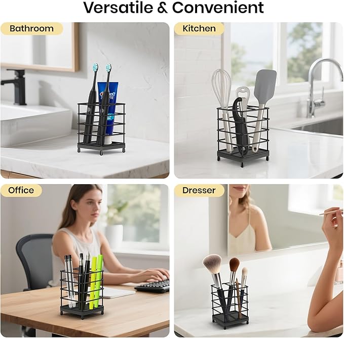 Toothbrush Holders with Quick Drying Mat—Black DiatomiteToothbrush and Toothpaste Holder for Bathroom—3 Slots Openwork Design Bathroom Counter Organizer for Electric Toothbrush,Razor, Toothpaste