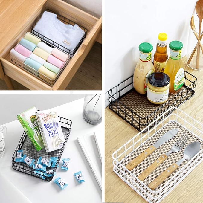 Small Black Metal Wire Cabinet Organizer Storage Organizer Bin Basket Tray (1)