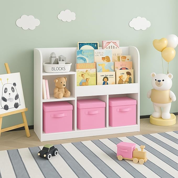 ShellKingdom Storage Bins, Foldable Fabric Storage Cubes with Lid, Clothes Storage Organizer Drawer For Closet Toys Storage, 10.5 X 10.5 X 11 INCH, 2 Pack (Pink)