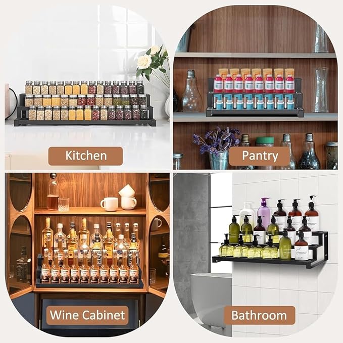 Expandable Kitchen Spice Rack, Three-tier Metal Spice Organizer, Suitable For Kitchen Countertops And Cabinet Wall-mounted Spice Storage Boxes.