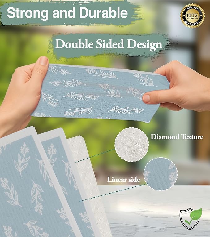 10 PCS Leaf Print Swedish Dishcloths for Kitchen 100% Biodegradable Reusable Cellulose Sponge Cloths Ultra Absorbent, Eco-Friendly Cleaning Towels Dishcloths for Washing Dishes & General Cleaning