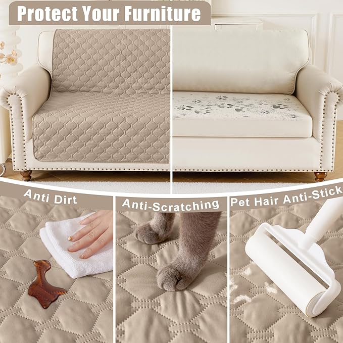 Smiry Waterproof Dog Bed Cover Blanket, Soft Reversible Pet Blanket, Washable Leakproof Cats Dogs Couch Cover for Sofa, Couch, Furniture, Plaid (30x70 Inch, Taupe/Beige)
