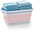 Pop & Load Collapse and Store Collapsible Plastic Laundry Basket - Large 1 pc Portable Pop Up Laundry Hamper for Laundry Room, Groceries, Office, Basket with Comfort Grip Handles, 10.5 Gallons, Pink