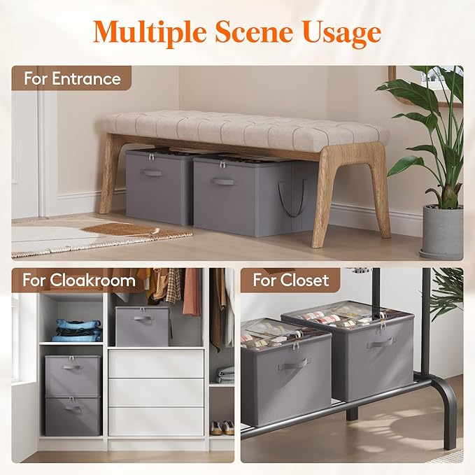 Lifewit Shoe Storage Organizer for Closet, Fabric Large Shoe Box Storage Containers with Clear Cover, Foldable Bins for Boots Heels Sneakers Fits 12-16 Pairs, 1 Pack Gray