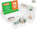 15 PCS Clear Plastic Drawer Organizer Set, 4-Size Acrylic Drawer Storage Trays, Storage Bins for Makeup, Gadgets, and Jewelry in Bathroom, Bedroom and Office, Clear