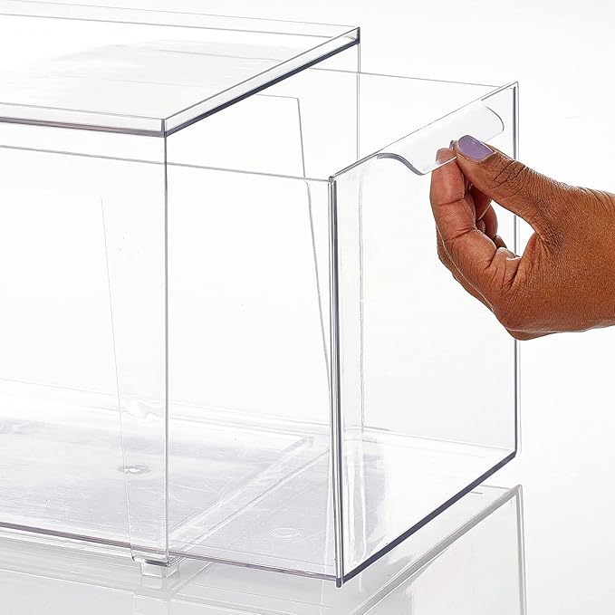 mDesign Plastic Stackable Closet Storage Organizer Bins with Pull Out Drawer for Cabinet, Desk, Shelf, Cupboard, or Dresser Organization - Lumiere Collection - 2 Pack - Clear