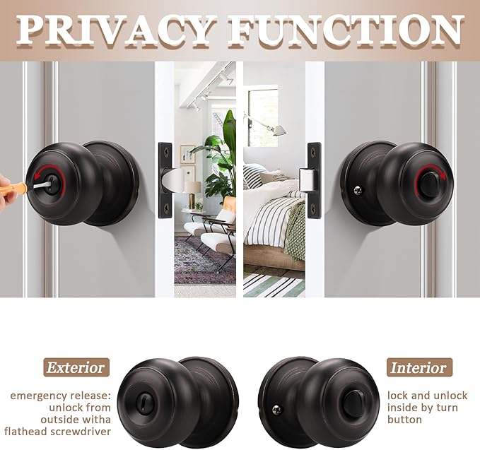 Probrico 3 Pack Interior Bathroom Privacy Keyless Doorknobs Door Lock Lockset in Oil Rubbed Bronze