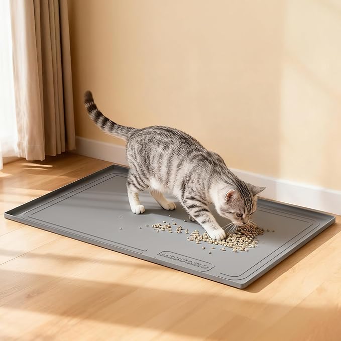Aisslro Under Sink Mat 31" X 22", Waterproof Silicone Under Sink Mats for Kitchen, Anti-Leak Shelf Liner & Cabinet Protector with Raised Edge, [BPA Free] Bathroom Tray Home Organizer, Gray