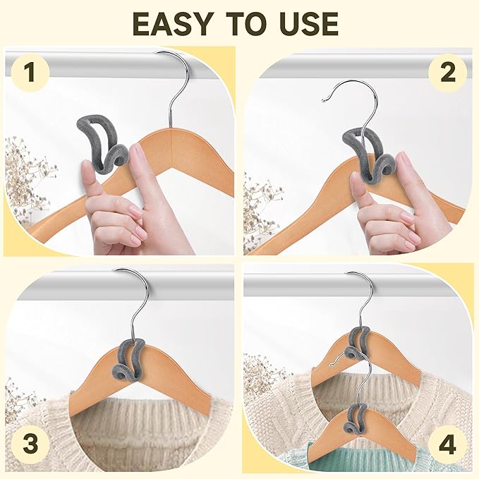 Mlici Velvet Clothes Hanger Connector Hooks, 60 Pcs Heavy Duty Space Saving Clothes Hanger Connector Hooks for Closet, Grey