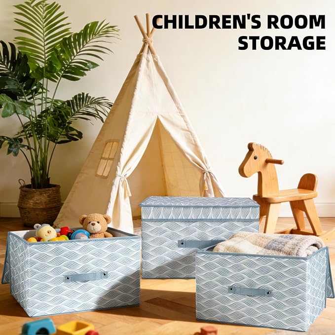 DUHEL Storage Bins 3 Pack, Fabric Storage Basket for Collapsible Medium Canvas Storage Baskets for Organizing Shelf Nursery Home Closet . (Blue Pattern-3PCS)