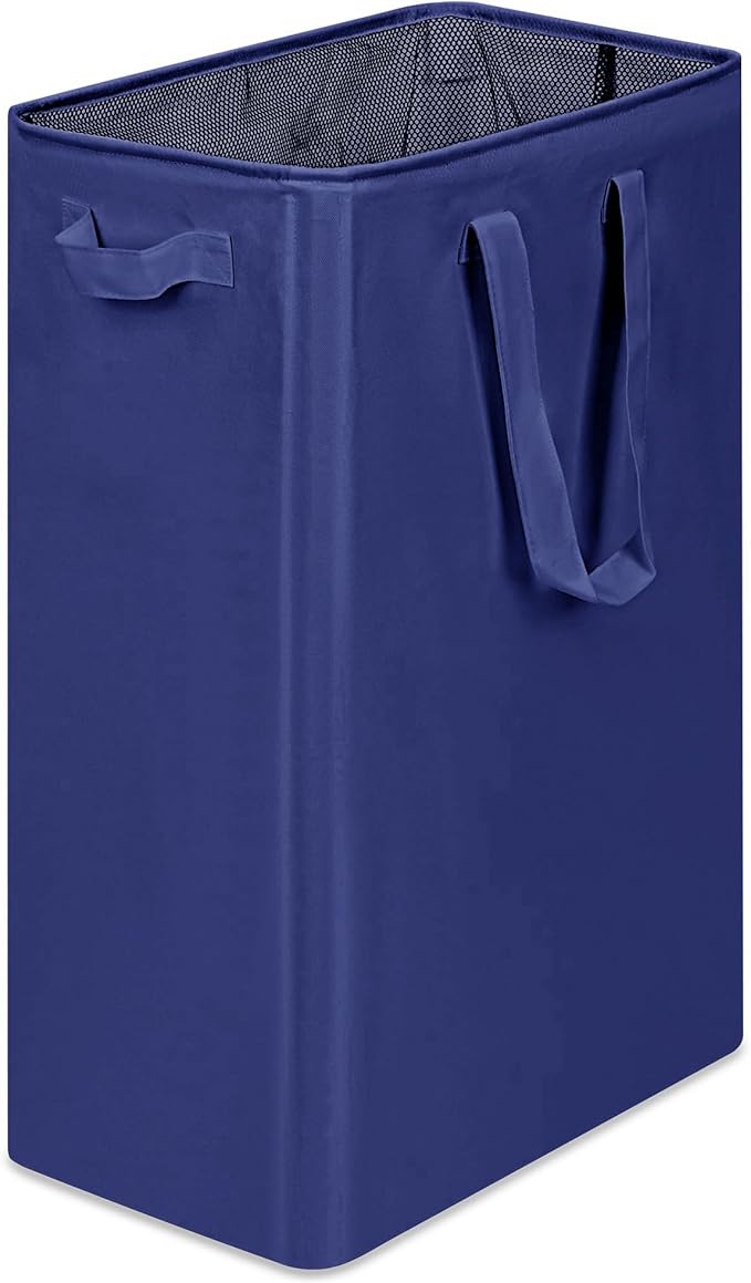 efluky Slim Laundry Basket, Narrow Laundry Hamper with Handles, Collapsible Dirty Clothes Hamper, Tall Laundry Bin for Laundry Room, Dorm and Bedroom, 12.7 Gallons(75L) Blue