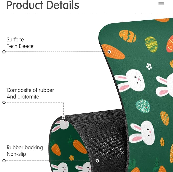 Kitchen Sink Splash Guard 2 PCS 30 Inch Sink Faucet Mat Splash Guard for Bathroom Countertop Water Absorbent Foldable Cuttable Soft Washable Deep Green Easter Rabbit Eggs Carrots