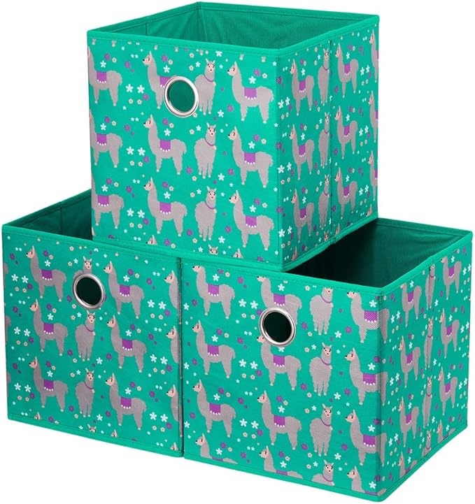 Fabric Strorage Cubes Box Basket Bins Foldable 10x10x10 Inch Lake Green Alpaca Pattern for Closet Organizer Inserts Drawers ,QY-SC16-3