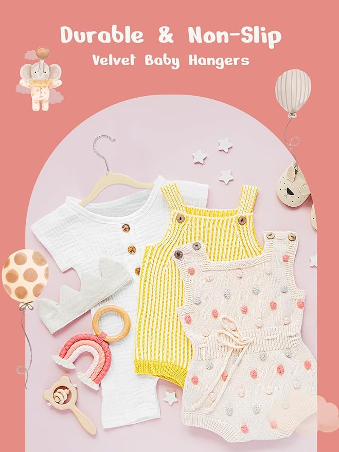 HOUSE DAY 11 Inch Velvet Baby Hangers 50 Pack Beige, Premium Kids Hangers for Children, Infant & Toddler Clothes, Durable Non Slip Small Baby Felt Hanger for Closet, Ideal for Everyday Use
