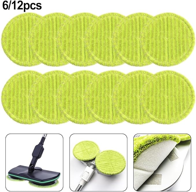 Replacement Mopping Cloth Pads for Electric Mop 16cm Round Green Microfiber Floor Cleaning Cloths Washable and Reusable Mop Head Refills for Hardwood Tile Laminate Marble Effectively (6pcs)