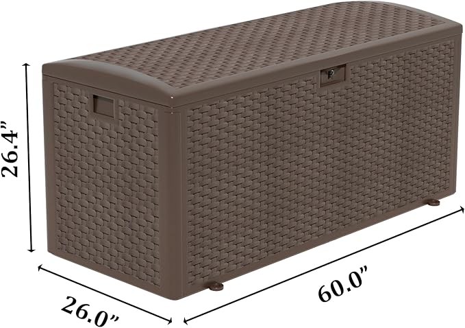 Outdoor Storage Box Waterproof, 180 Gallon Pro Lockable Resin Deck Box Large, Patio Storage Bin for Pool Accessories Cushion Furniture, Garden Tools, UV-Resistant Outside Delivery Brown