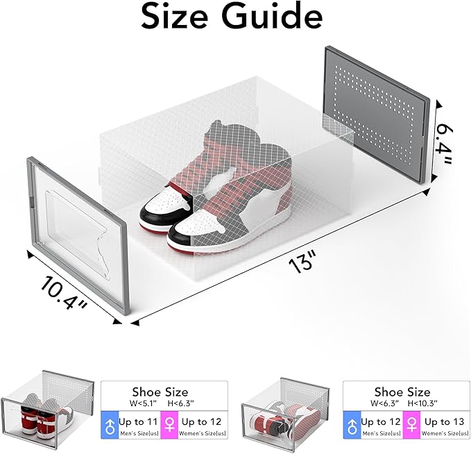 Foluck X-Large Shoe Storage Box, 15 Pack Clear Plastic Stackable Shoe Organizer for Closet, Interlocking Design Shoe Container Bins for Sneakers, Foldable Shoe Rack with Lids, Gray