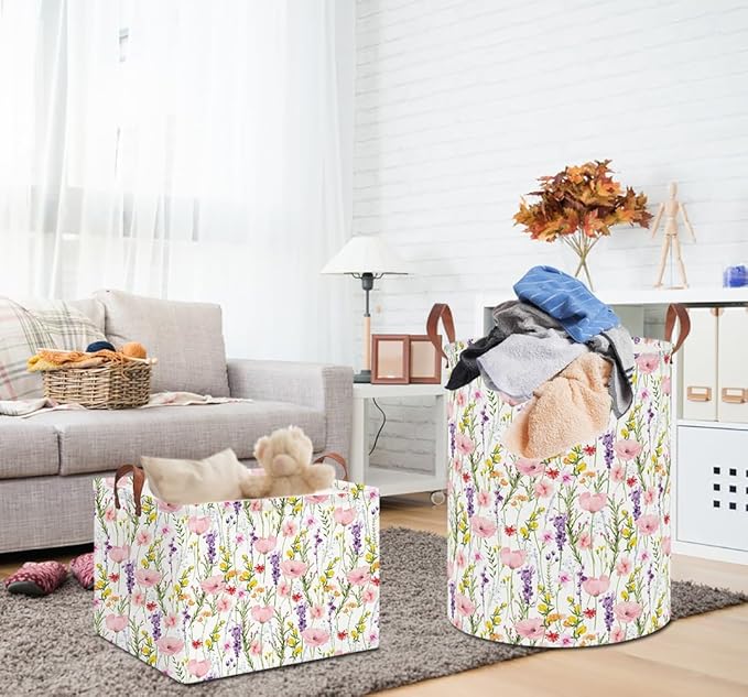 19.7" Laundry Basket,Dirty Clothes Hamper,Waterproof Storage Bin,Room Decor,Gift Baskets,Nursery Hamper(Flowering Shrubs)