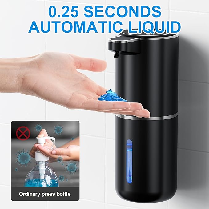 Automatic Soap Dispenser Touchless Automatic Liquid Soap Dispenser 4 Adjustable 1200mAh Soap Dispensing Levels Wall Mount for Kitchen and Bathroom