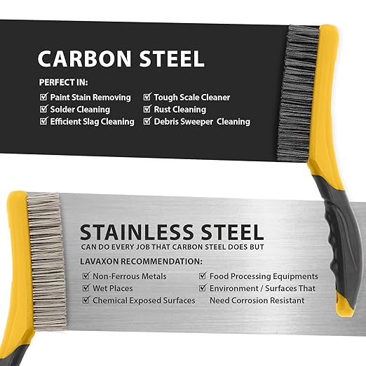 Wire Brush Set-Heavy Duty Stainless & Carbon Steel Bristles with Plastic Handle Grip for Rust, Wielding Slag, Dirt & Paint Scrubbing with Deep Cleaning – 10 Inches (Pack of 2-Yellow)
