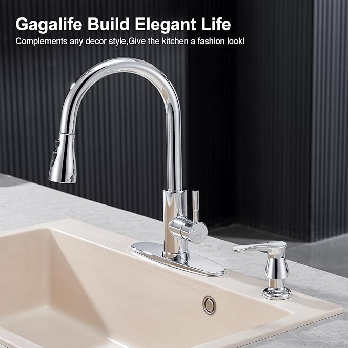 GAGALIFE Kitchen Sink Soap Dispenser Chrome, Under Sink Soap Dispenser with 40" Silicone Extension Tube Kit,Say Goodbye to Frequent Refills