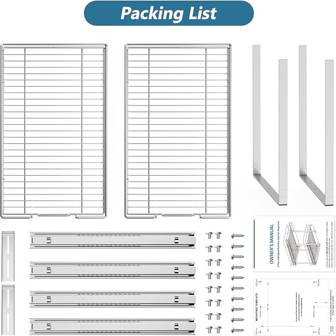 LOVMOR 2 Tier Individual Pull Out Cabinet Organizer 20" W x 21" D, Slide Out Kitchen Cabinet Storage Sliding Shelves