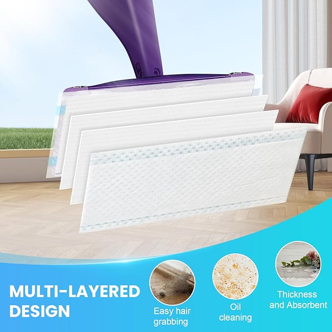 60 Count Wet Pads Refill for Swiffer Wet Jet Spray Mop - Wet Jet Pads,Made of high-end Cotton,5X Highly Absorbent, Suitable for All Floor Surfaces, Deep Cleaning of Stubborn Stains