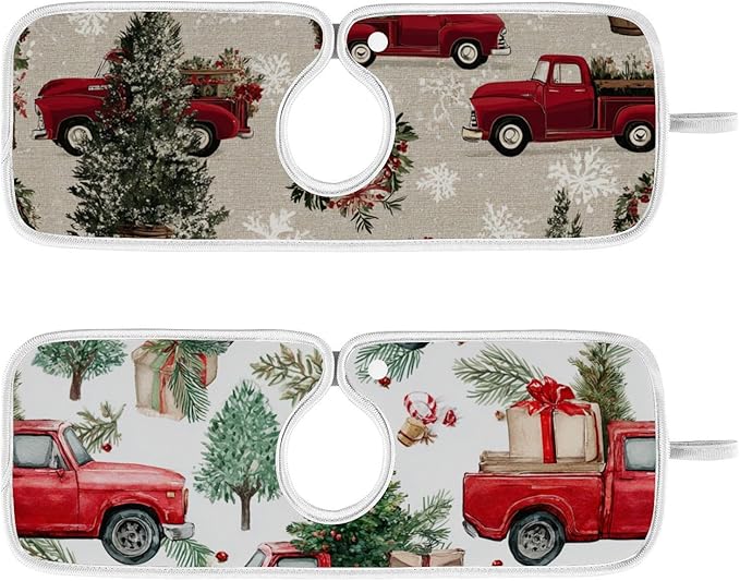 Sink Faucet Absorbing Mat Kitchen Sink Splash Guard Splash Faucet Drip Catcher for Bar RV Bathroom 2PCS 23.6x5.5in Watercolor Christmas Trees and Trucks Box