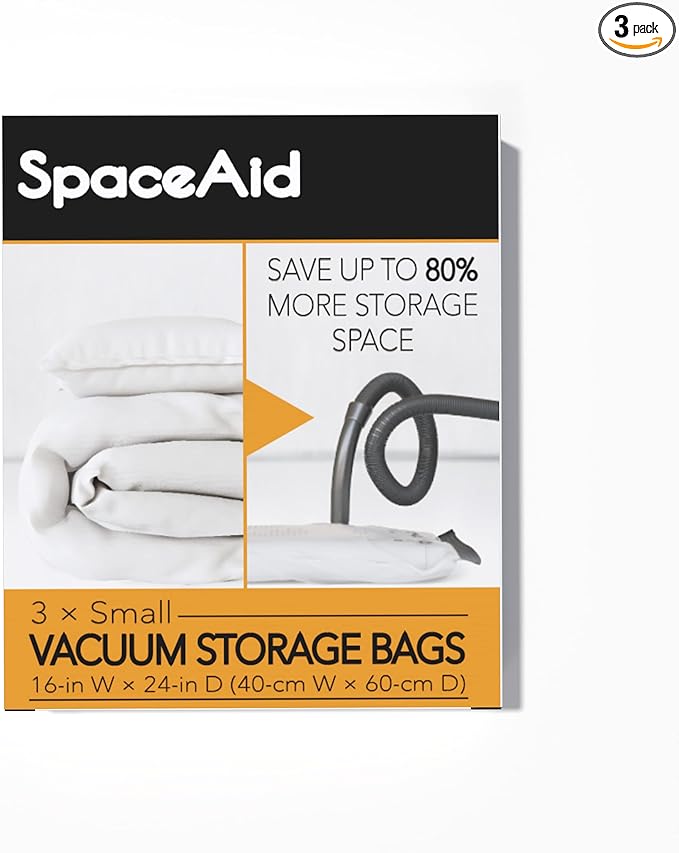 SpaceAid Vacuum Storage Bags, Space Saver Sealer Compression Bags for Comforters, Blankets, Pillows, Bedding, Clothes (Small 3 Pack)