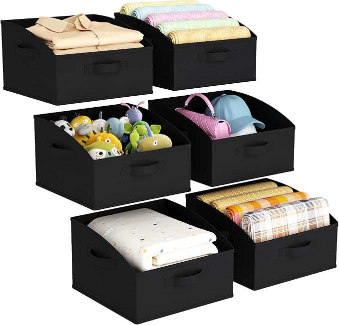 Lifewit Trapezoid Closet Storage Bins for Shelf, 6 Packs Non-woven Closet Organizer Baskets with Handles, Foldable Clothes Containers Boxes for Clothing, Book, Purse, 16L, Medium, Black