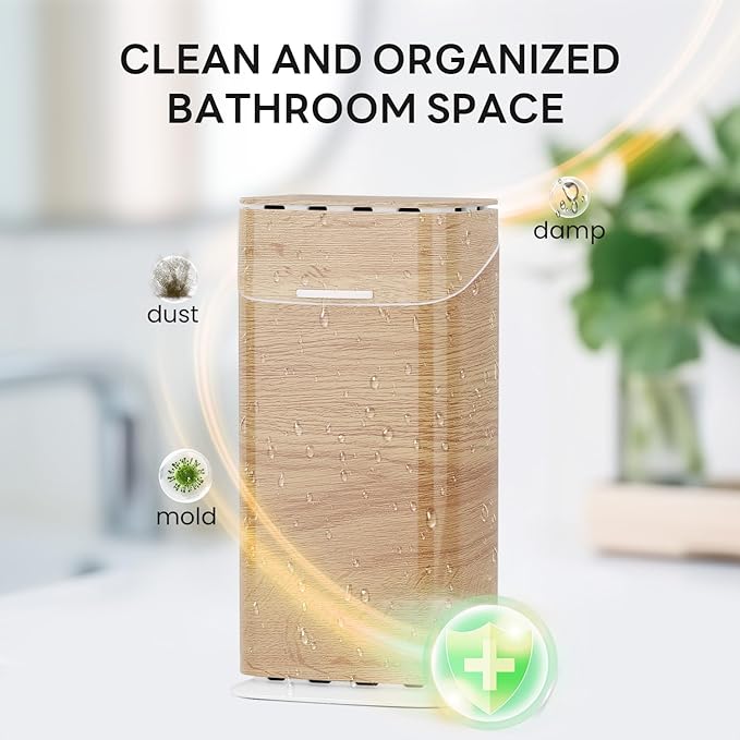 GFWARE Toothbrush Holders with Cover - Electric Toothbrush Length Less Than 9 inches, 5 Slots Tooth Brush Holder for Bathroom, Detachable Toothpaste Holder Bathroom Organizers with Drainage, Wood