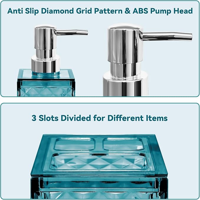 2PCS Lake Blue Bathroom Accessories. Contain Soap Dispenser and Toothbrush Holder Set. Boho Bathroom Set for Blue Bathroom Décor